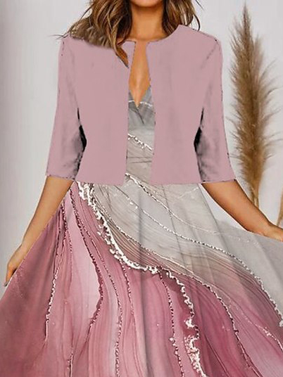 Elegant Gradient Pattern Loose Crew Neck Two-Piece Set