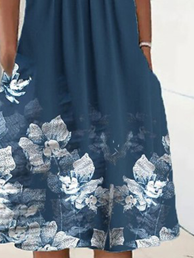 Crew Neck Floral Printed Casual Midi Dresses