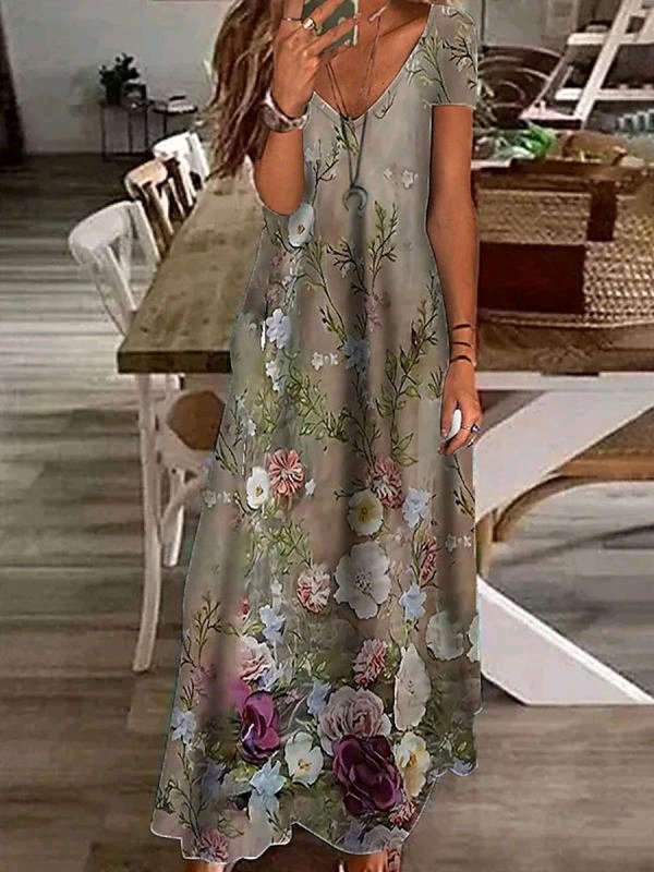 V Neck Vacation Cotton Dress