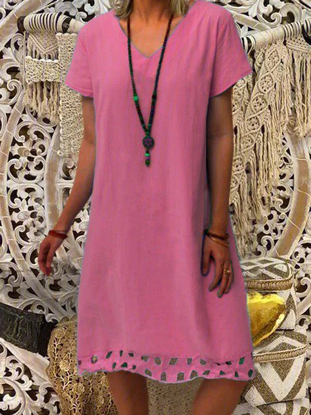 V Neck Women Summer Weaving Dress A-Line Casual Weaving Dress