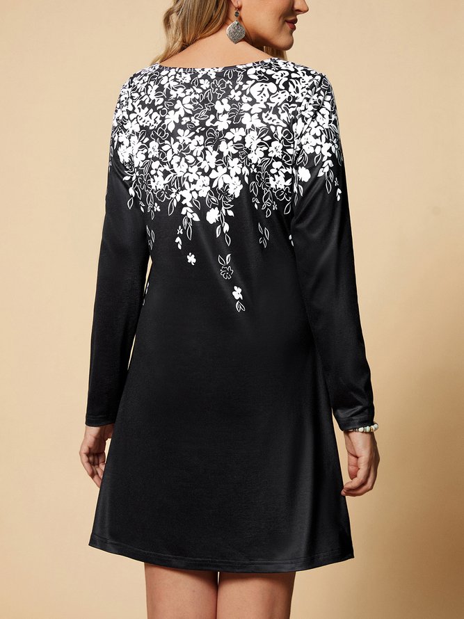 Elegant V Neck Floral Regular Fit Dress