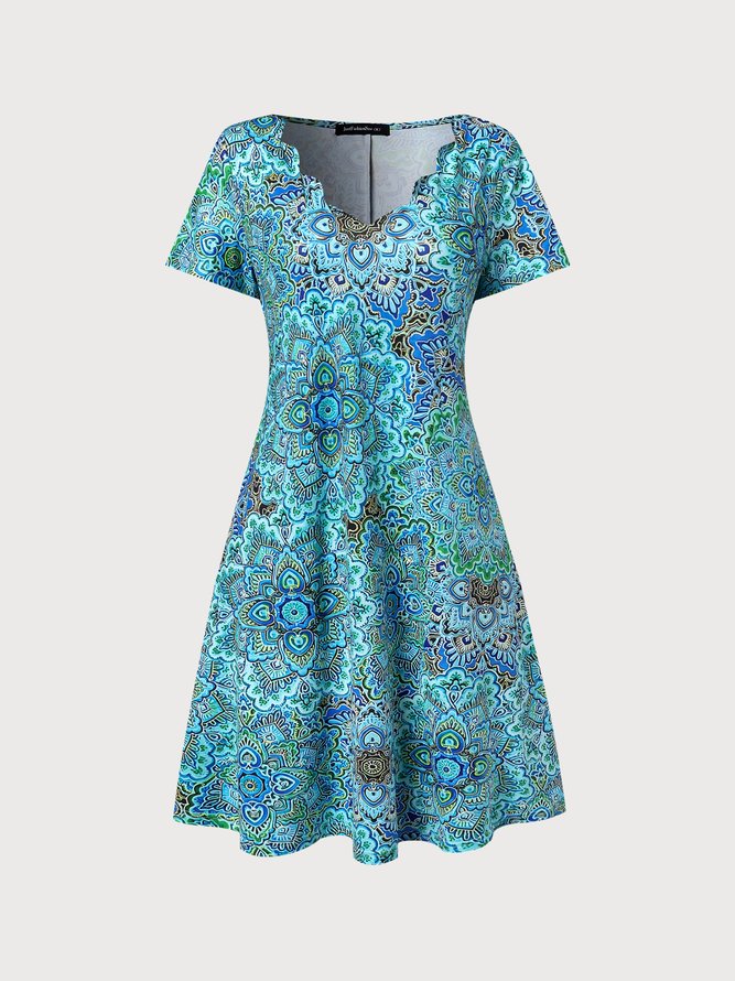 Women's A Line Dress Midi Dress Blue Half Sleeve paisley Print Spring Summer V Neck Casual Modern