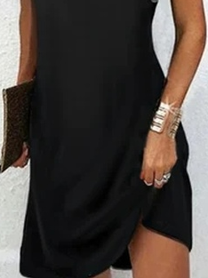 Asymmetrical Lace Edge Casual Plain Dress