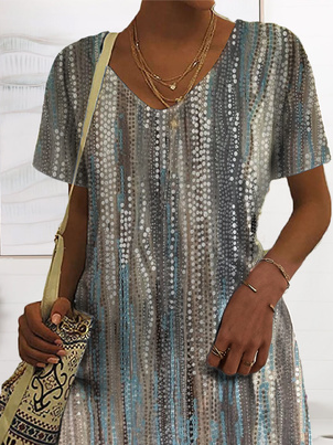 Casual Summer V Neck Ombre Abstract Dress