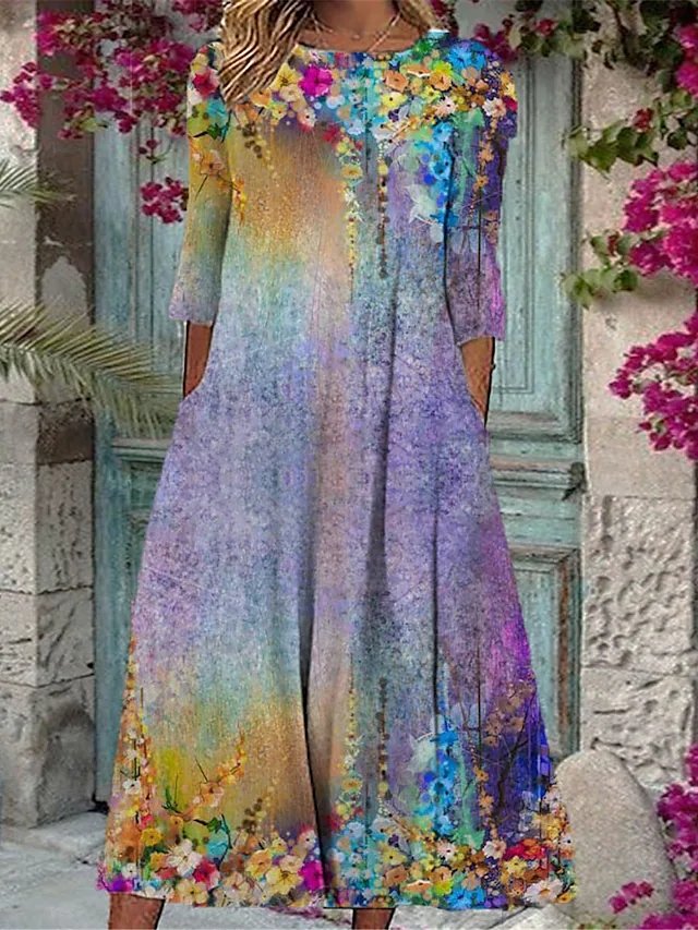 Crew Neck Floral Casual Dress