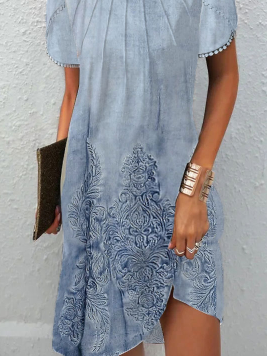 Crew Neck Ethnic Casual Loose Dress