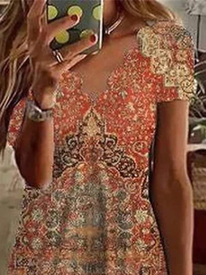 Ethnic V Neck Regular Fit Ethnic Dress