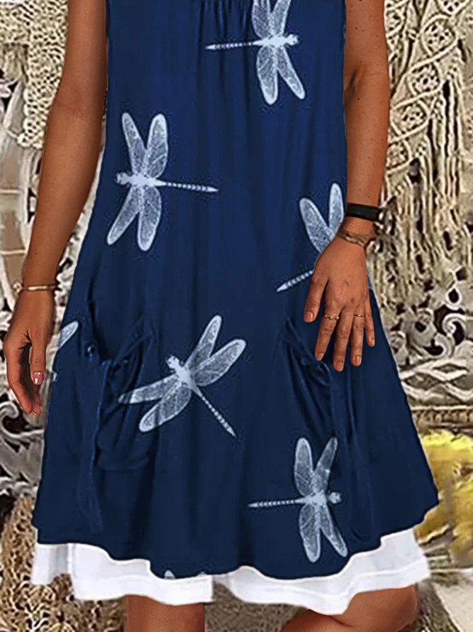 Round Neck Dragonfly Casual Dress