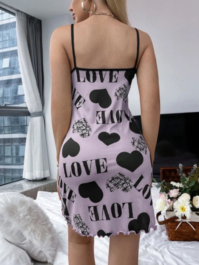 Breathable Sling Heart Text Print Loose Sling Nightdress