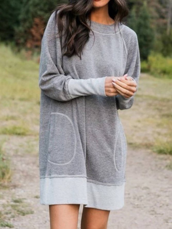 Cotton-Blend Long Sleeve Casual Knitting Dress