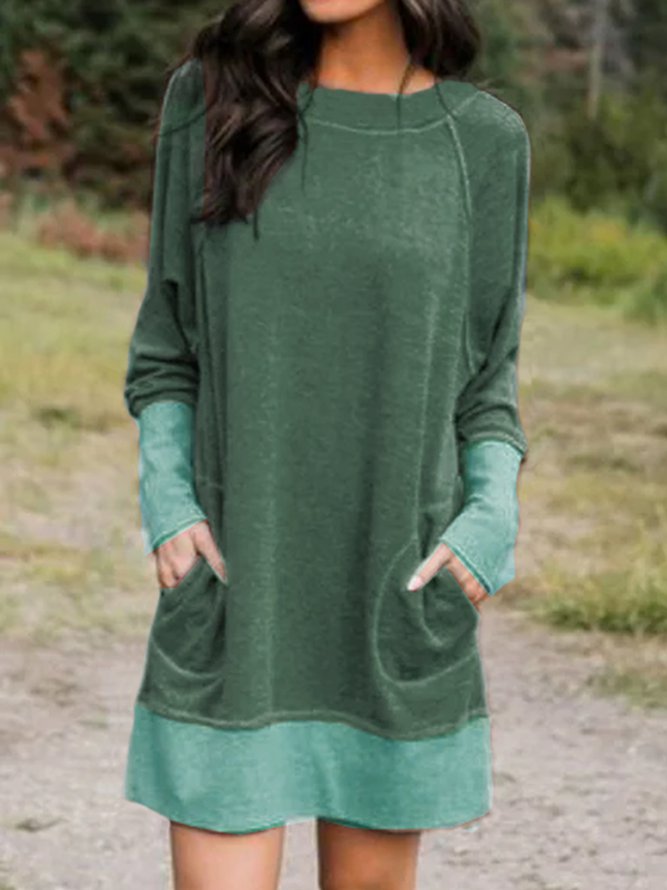 Cotton-Blend Long Sleeve Casual Knitting Dress