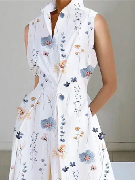 Loose Floral V Neck Vacation Basic Sleeveless Print Maxi Dress