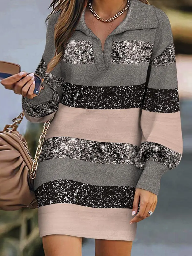 Casual Shawl Collar Cotton-Blend Dress