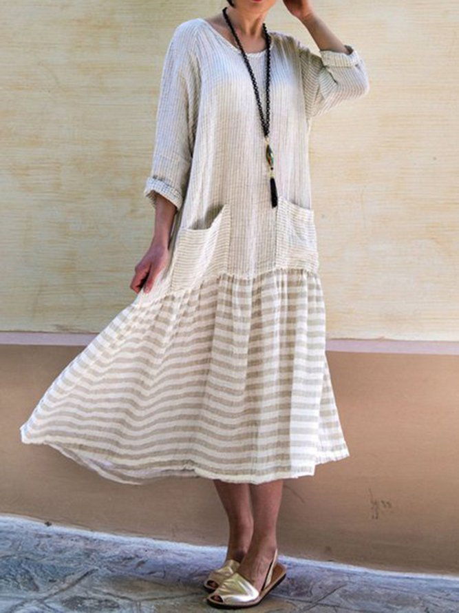 Crew Neck Women Fall Dress Daily Casual Cotton Dress