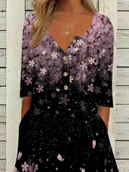 V Neck Floral Vacation Midi Dress