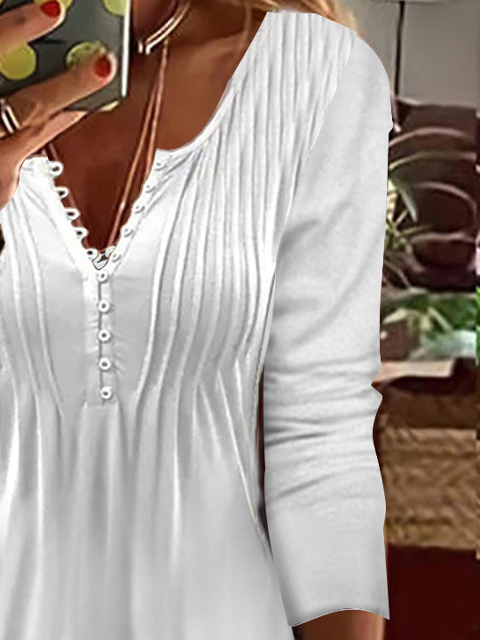 Crew Neck Casual Plain Buttoned Knitted Long-sleeve Mini Prom Dress