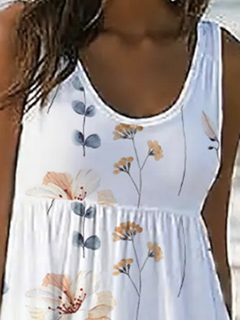 Floral Ruched Scoop Neck Vacation Loose Dress