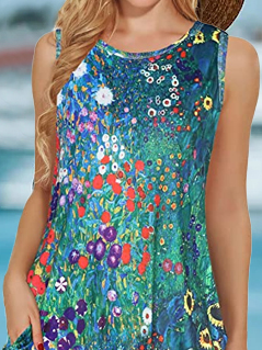 Crew Neck Casual Floral Loose Dress