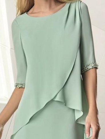 Crew Neck Elegant Plain Formal Midi Prom Dress