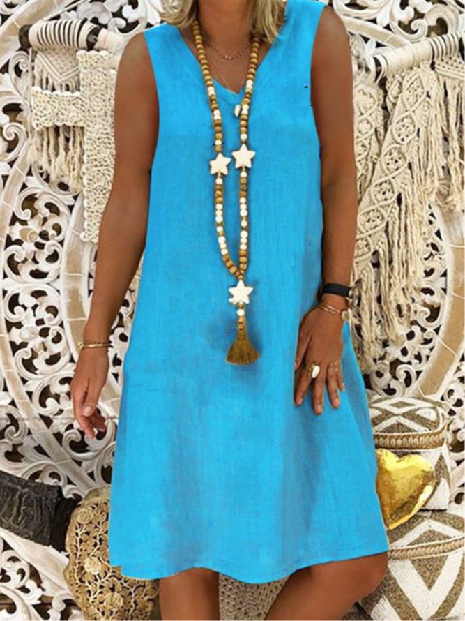 Casual Plain V-neck Sleeveless Dress