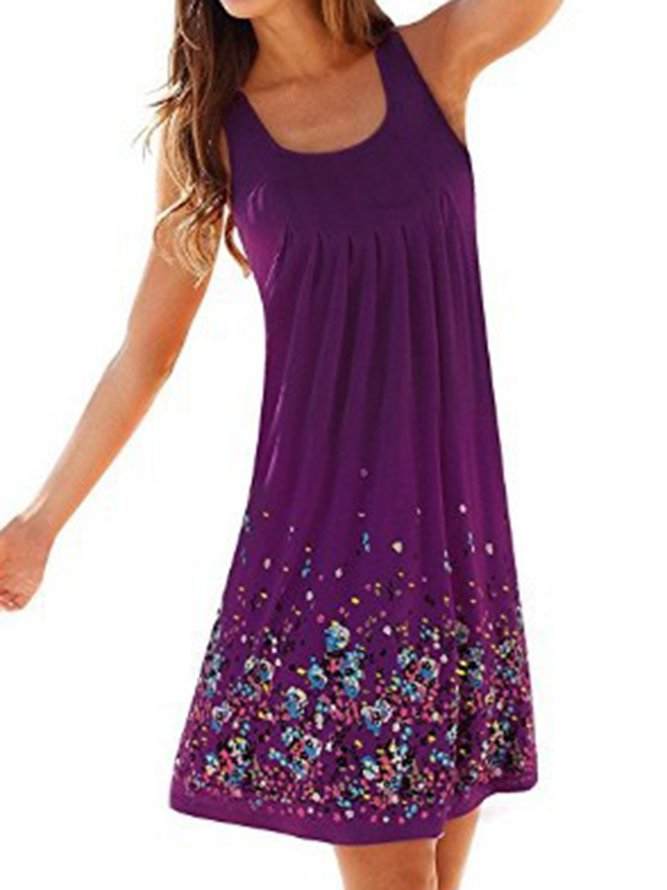 A-line Women Daytime Sleeveless Cotton-blend Painted Floral Floral Dress