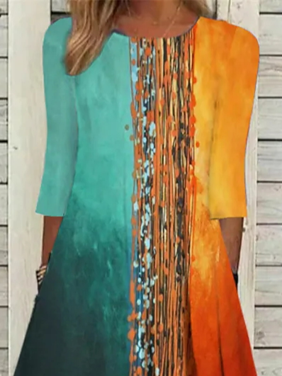 Loose Casual Geometric Crew Neck Dress