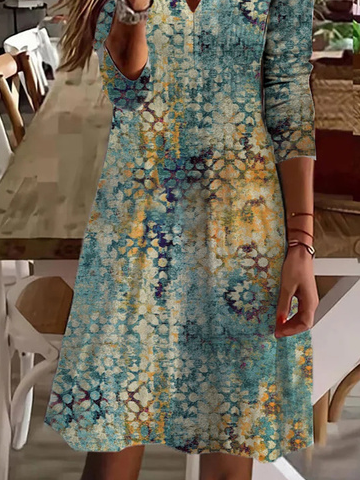 V Neck Ethnic Casual Midi Dresses