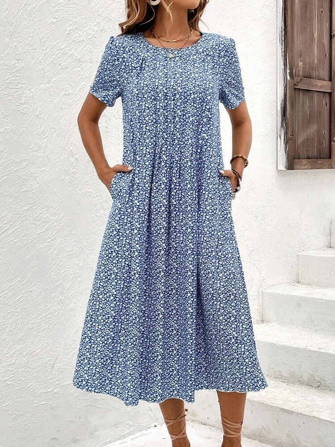 Floral Casual Crew Neck Loose Dress