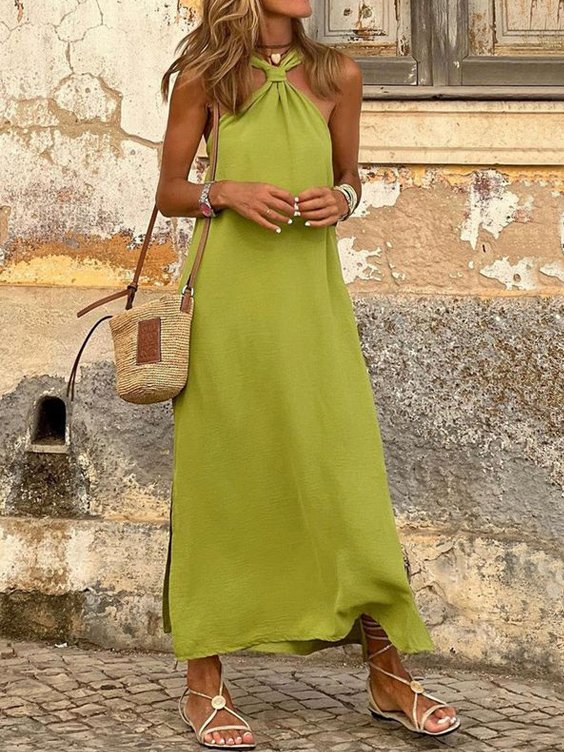 Halter Plain Casual Loose Summer Dress