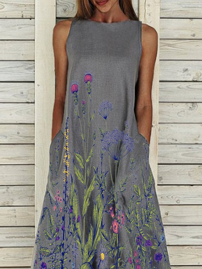 Sleeveless Holiday Crew Neck Floral Dresses