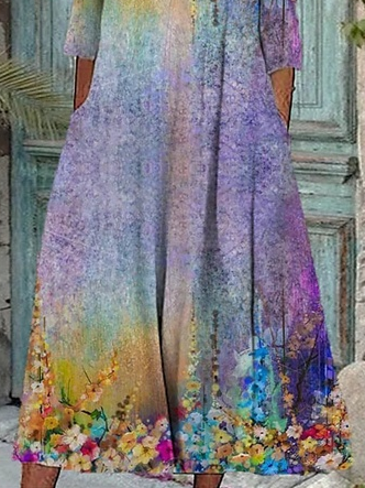 Crew Neck Floral Casual Dress