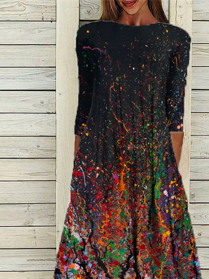 Crew Neck Casual Ombre Autumn Natural Daily Dress