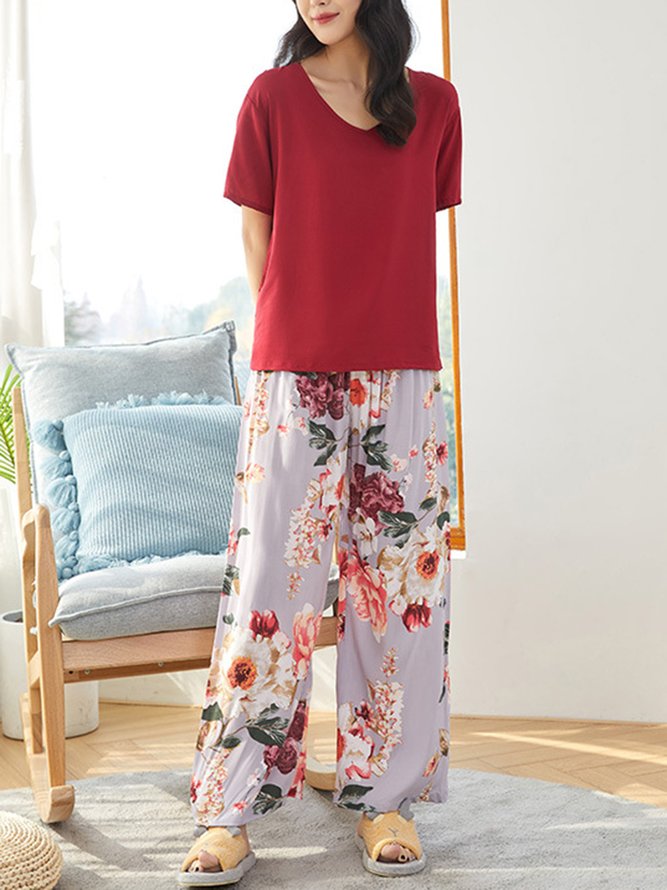 Breathable Comfortable Floral Casual Loose Pajama Set