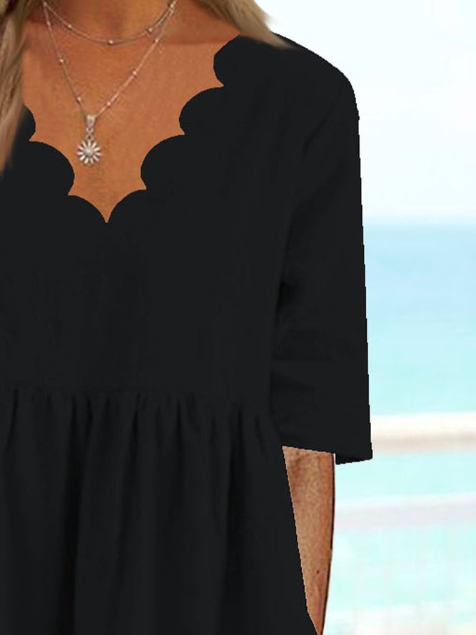 V Neck Solid Casual Midi Prom Dress