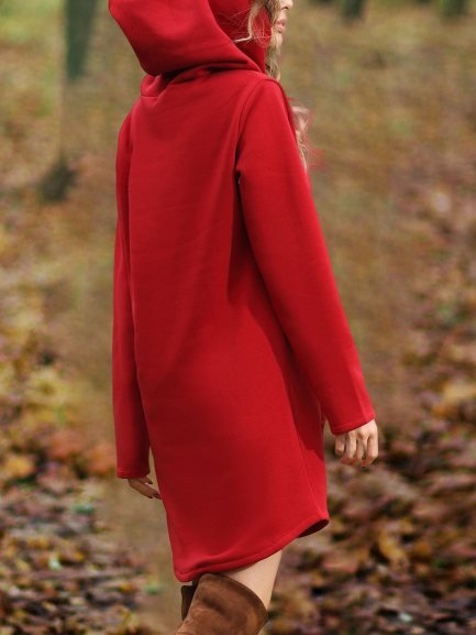Solid Long Sleeve Hoodie Casual Knitting Dress