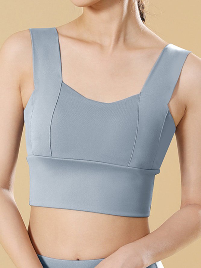 Wide Shoulder Straps Push Up Neck Long Hem Sports Bra