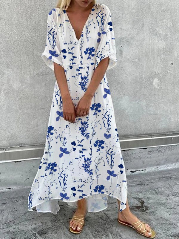 Casual V Neck Floral Dress