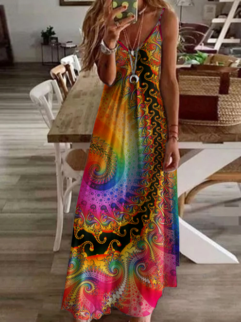 V Neck Ombre Cotton Blends Dresses