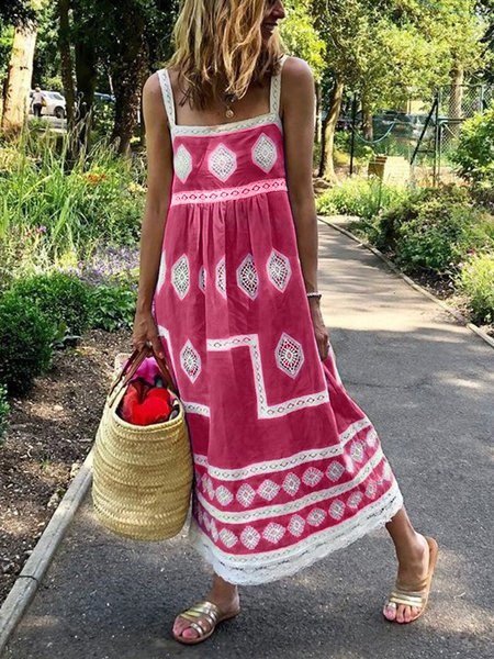 Women Fashion Bohemian Loose Casual Sleeveless Maxi Dress