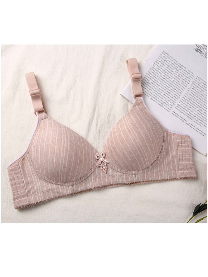 Printed Stripe Push-Up Back Button Up Underwireless Bra Plus Size