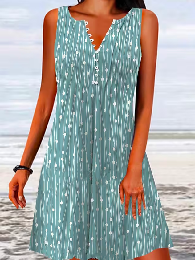 Loose Geometric Vacation V Neck Dress