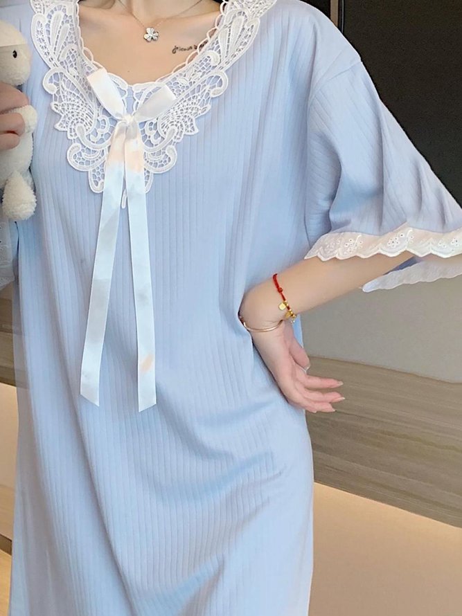 Regular Sleeve Casual Lace V Neck Loose Lounge Dress