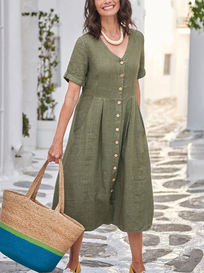 Linen Loose Plain Cotton And Linen Dress