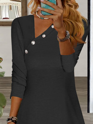 Button Asymmetric Neck Long Sleeve Resort Dress