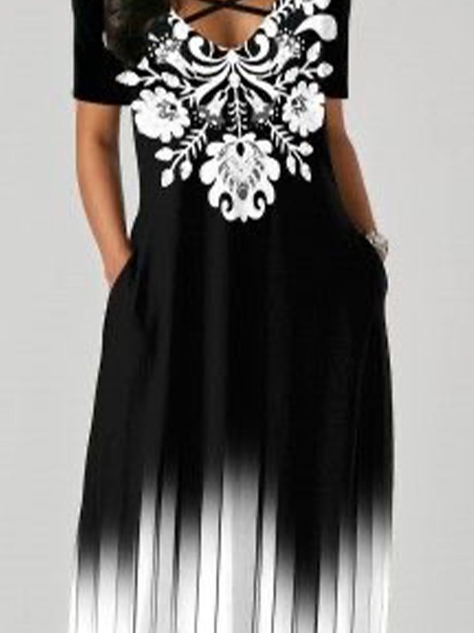 Floral Short Sleeve Casual Dresses