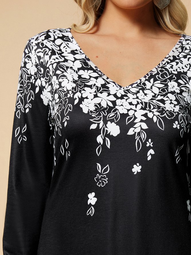 Elegant V Neck Floral Regular Fit Dress