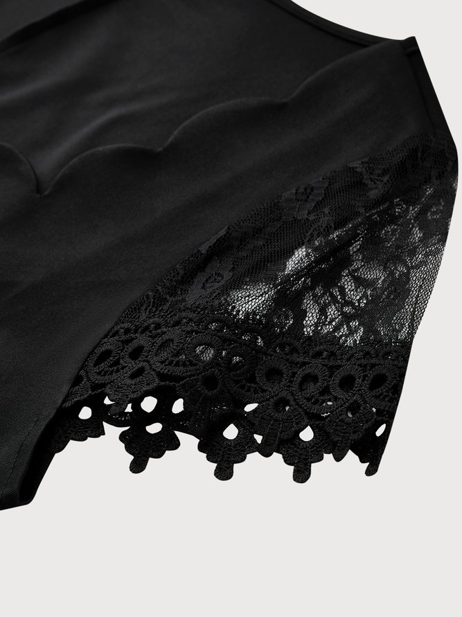 V Neck Simple Plain Lace Dress