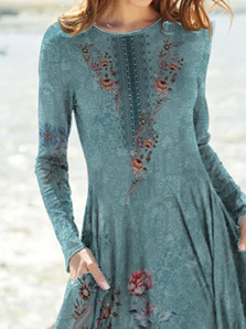 Boho Crew Neck Loose Floral Dress