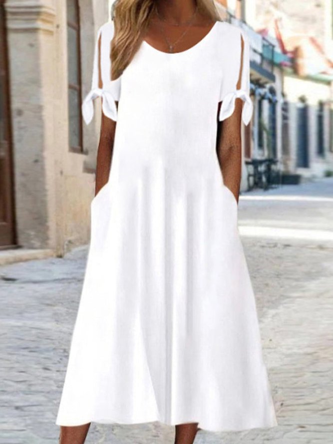 Round Neck Solid Casual Midi Dress
