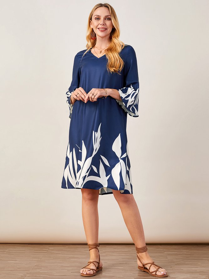 V Neck Loosen Flare Sleeve Prom Dresses